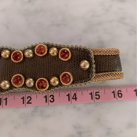 90’s vintage leather belt with Amber studs with gold chains attachment size 32” - Picture 12 of 14